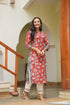 Women Red Floral Printed Pure Cotton Straight Kurta